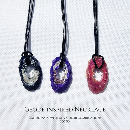 Memorial Necklace Corded with Geode (Any color stone) (made with cremation ashes)
